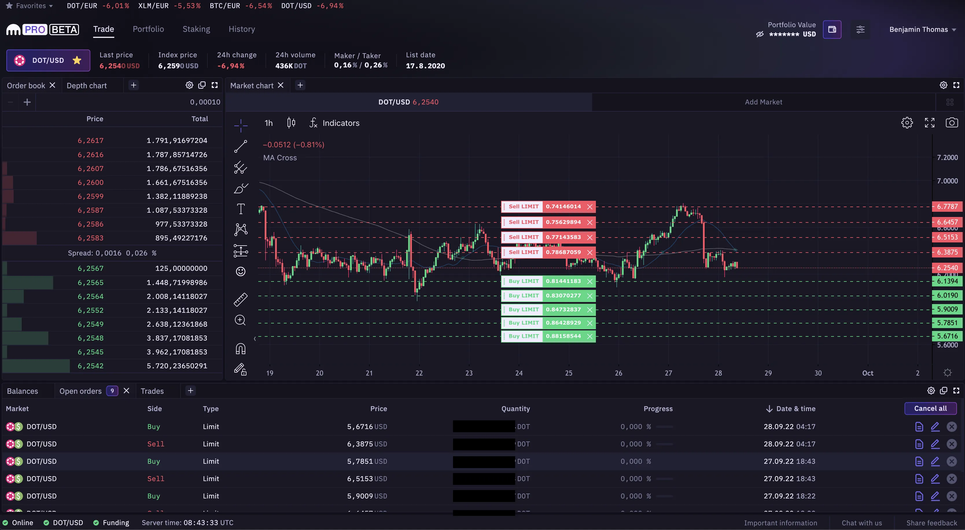 kraken pro view with bot placed orders